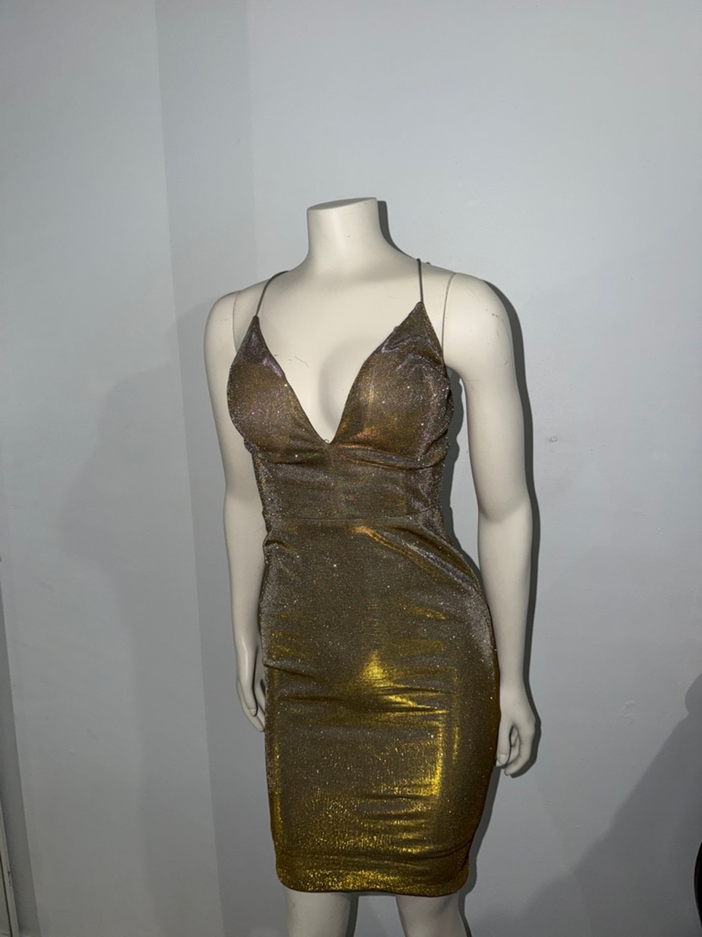 Gold and Silver Metallic Bodycon Dress with Spaghetti Straps!